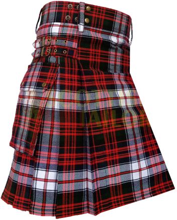Traditional MacDonald Dress Tartan Utility Kilt, Red color for Male