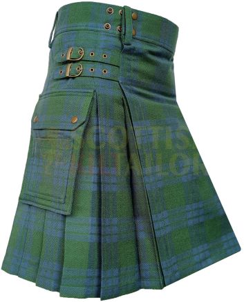 Traditional Montgomery Blue Ancient Tartan Utility Kilt, Green color for Male