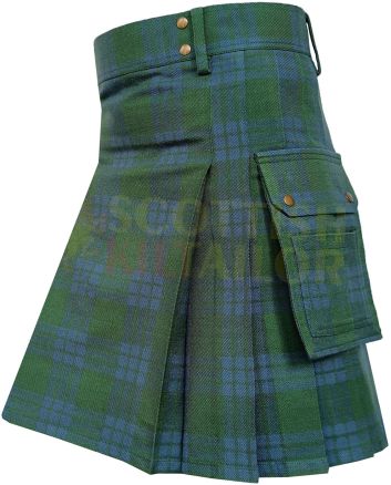Traditional Montgomery Blue Ancient Tartan Utility Kilt, Green color for Male