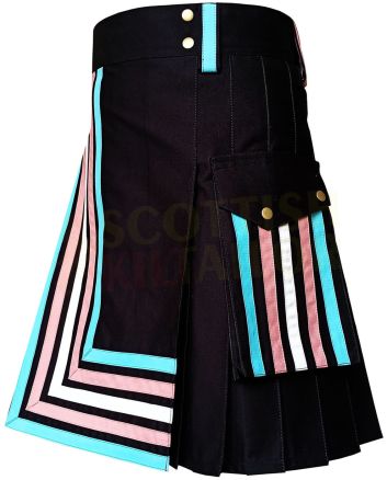 Trance Flag Kilt Utility Kilt, Black color for Male