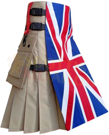 UK Flag Kilt Utility Kilt, Khaki color for Male
