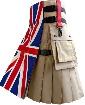 UK Flag Kilt Utility Kilt, Khaki color for Male