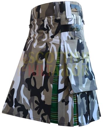 Urban Camo Hybrid Kilt With Irish Green Tartan