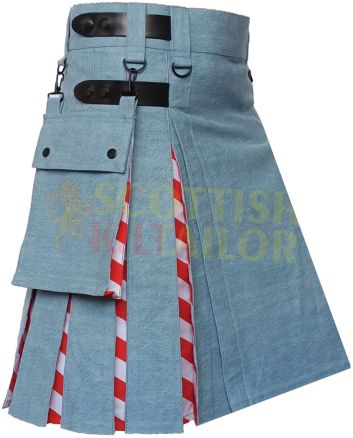 USA Flag Hybrid Kilt, Sky Blue color for Male