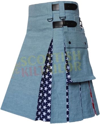 USA Flag Hybrid Kilt, Sky Blue color for Male