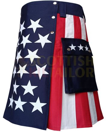 USA Flag Kilt, Navy Blue color for Male