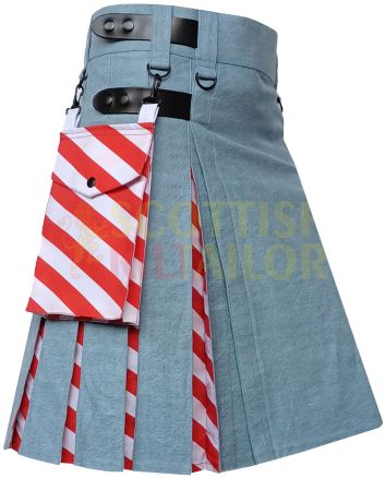 USA Flag Kilt Hybrid Kilt, Sky Blue color for Male