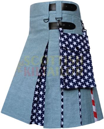 USA Flag Kilt Hybrid Kilt, Sky Blue color for Male