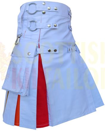 White Rainbow Hybrid Fashion Kilt, White color for Male