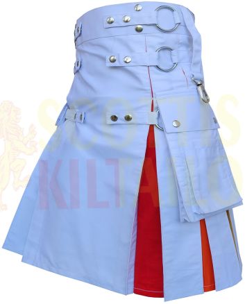 White Rainbow Hybrid Fashion Kilt, White color for Male