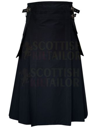 Women Long Black Utility Kilt