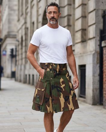 Woodland Camo Slash Pocket Utility Kilt