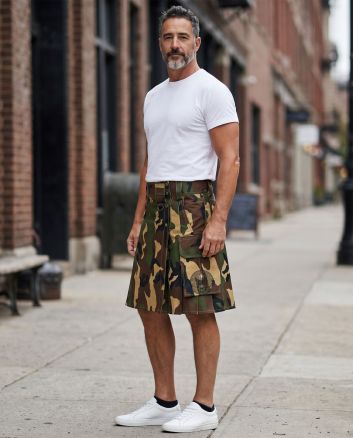 Woodland Camo Slash Pocket Utility Kilt