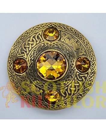 Yellow Stone Antique Kilt Fly Plaid Brooch, Antique color for Male