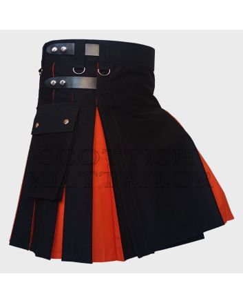 Black With Orange Hybrid Kilt, Black color for Male