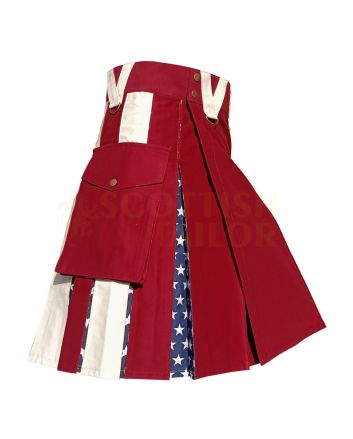 USA American Flag Hybrid Kilt For Men Premium Quality Kilt, Burgundi color for Male