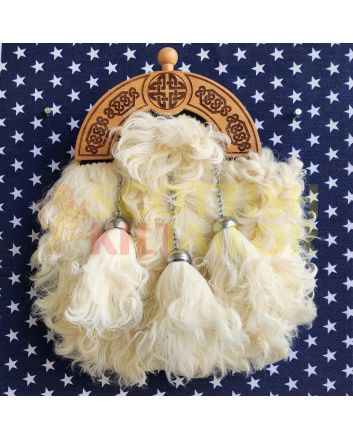 Persian Lamb Skin Dress Sporran With Wood Finish Celtic Cantle, White color for Male