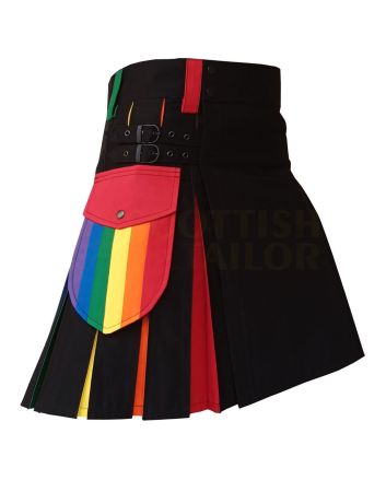 Rainbow Hybrid Box Pleated Kilt, Black color for Male