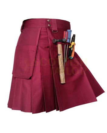 Maroon Work wear Utility kilt for Working Men, Burgundi color for Male