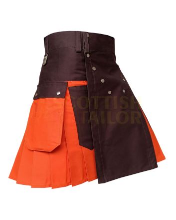 Orange & Brown Work wear Utility kilt for Working Men, Orange color for Male