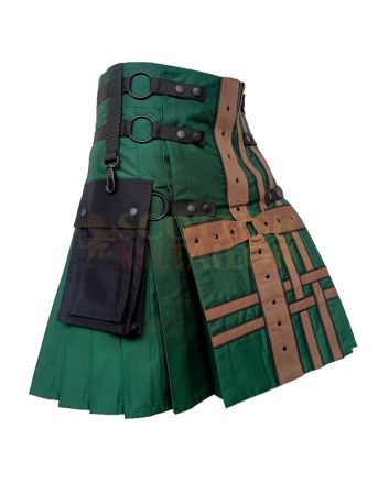 Green Tactical Hybrid Fashion Kilt, Green color for Male