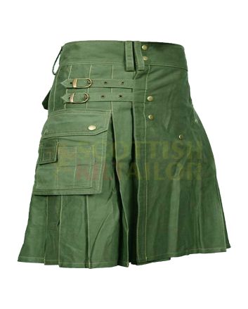 Heavy Cotton Olive Green Utility Kilt