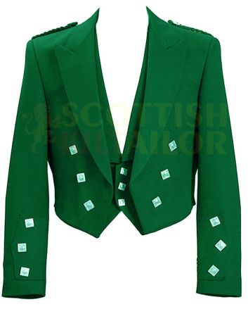 Green Prince Charlie Kilt Jacket With Vest, Green color for Male