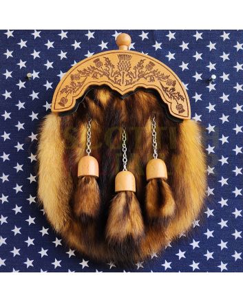 Musquash Full Dress Sporran With Wood Finish Thistle Cantle, Brown color for Male