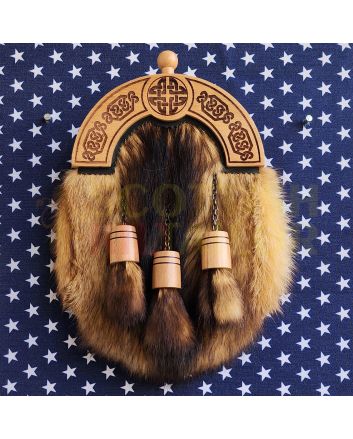 Musquash Full Dress Sporran With Wood Finish Celtic Cantle, Brown color for Male