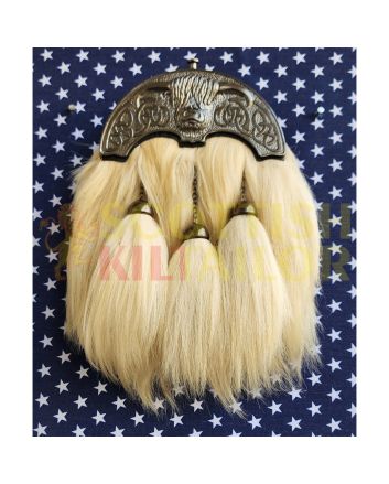 Goat Hair Full Dress Sporran With Antique Finish Cantle, White color for Male