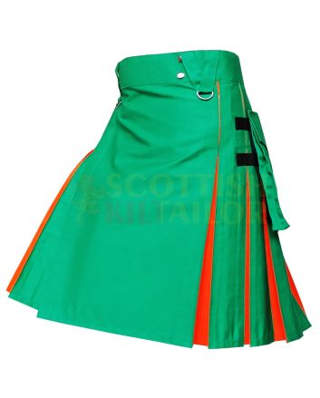 Green With Orange Hybrid Kilt, Green color for Male