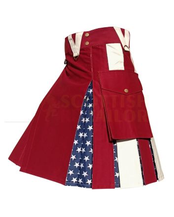 USA American Flag Hybrid Kilt For Men Premium Quality Kilt, Burgundi color for Male