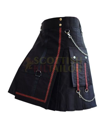Handmade Black Fashion Kilt, Black color for Male