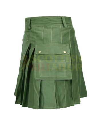 Heavy Cotton Olive Green Utility Kilt