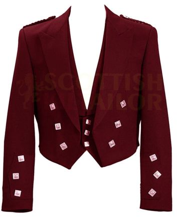 Maroon Prince Charlie Kilt Jacket With Vest, Burgundi color for Male