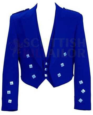 Royal Blue Prince Charlie Kilt Jacket With Vest, Blue color for Male
