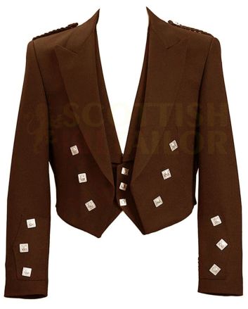 Brown Prince Charlie Kilt Jacket With Vest, Brown color for Male