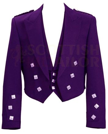 Purple Prince Charlie Kilt Jacket With Vest, Purple color for Male