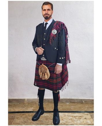 Black Argyll Kilt Outfit With MacDonald Tartan Kilt, Black color for Male