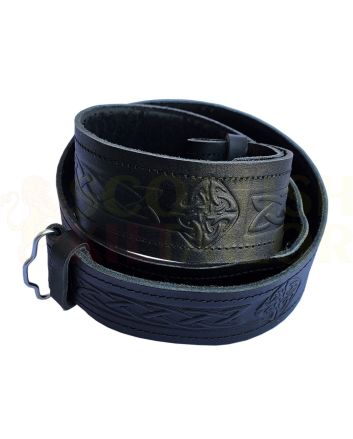 Black Celtic Knot Embossed Leather Kilt Belt, Black color for Male