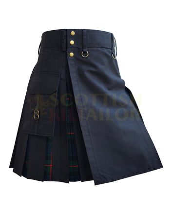 Black With Gunn Tartan Hybrid Kilt For Men, Black color for Male