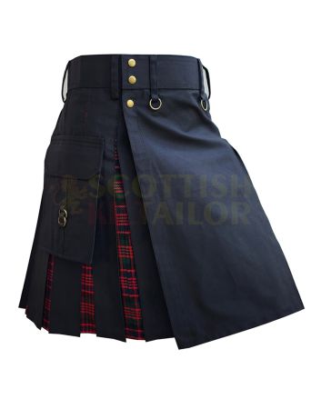 Black With MacDonald Tartan Hybrid Kilt For Men, Black color for Male