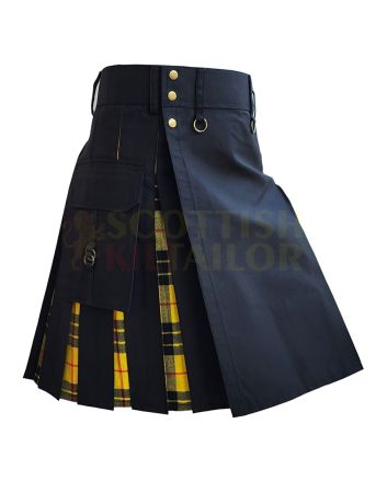 Black With MacLeod of Lewis Tartan Hybrid Kilt For Men, Black color for Male