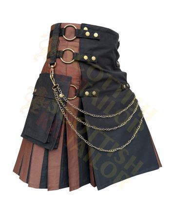 Brown & Black Utility Hybrid Fashion Kilt, Brown color for Male