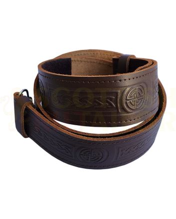 Brown Embossed Leather Kilt Belt, Brown color for Male
