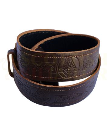 Brown Masonic Embossed Leather Kilt Belt, Brown color for Male