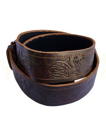 Brown Stag Head Embossed Leather Kilt Belt, Brown color for Male