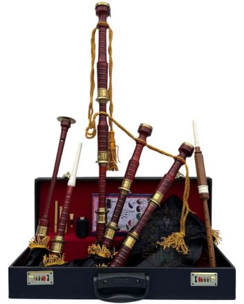 Black Velvet Bagpipe Set Brown & Gold Finish With Hard Case, Black color for Male