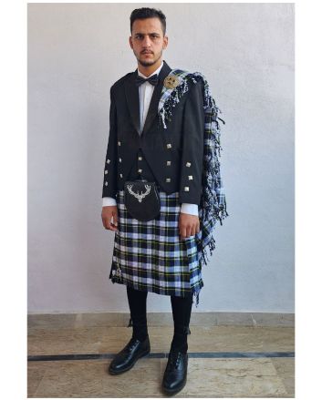 Prince Charlie Kilt Outfit With Dress Gordon Tartan Kilt, Black color for Male