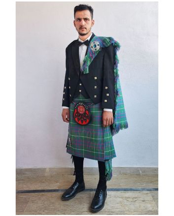 Prince Charlie Kilt Outfit With MacIntyre Ancient Tartan Kilt, Black color for Male
